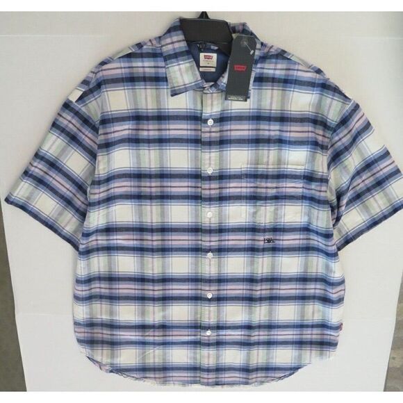 Levi's Men's Sz M Multicolor Plaid Oversized Casual S/S Button Up Shirt - Picture 3 of 11